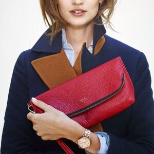 Fossil Preston Red Leather Clutch